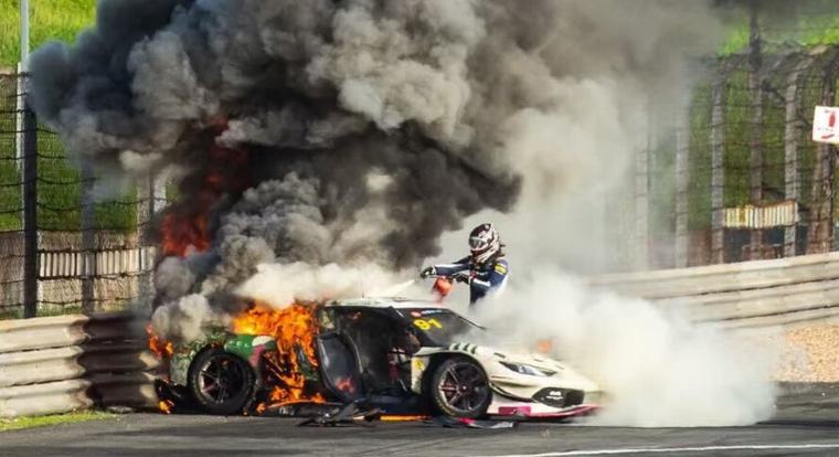 'Owe my life to you': Driver stops to pull rival out of flaming Ferrari