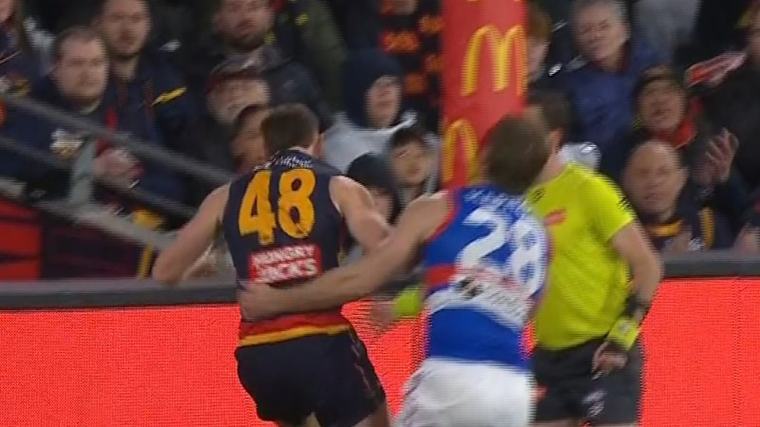 Crows star slammed into goal post