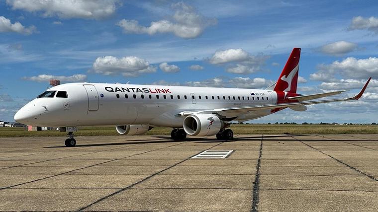 First of QantasLink Embraer E190 touching down in Perth as FIFO fleet renewal advances, bringing new comfort